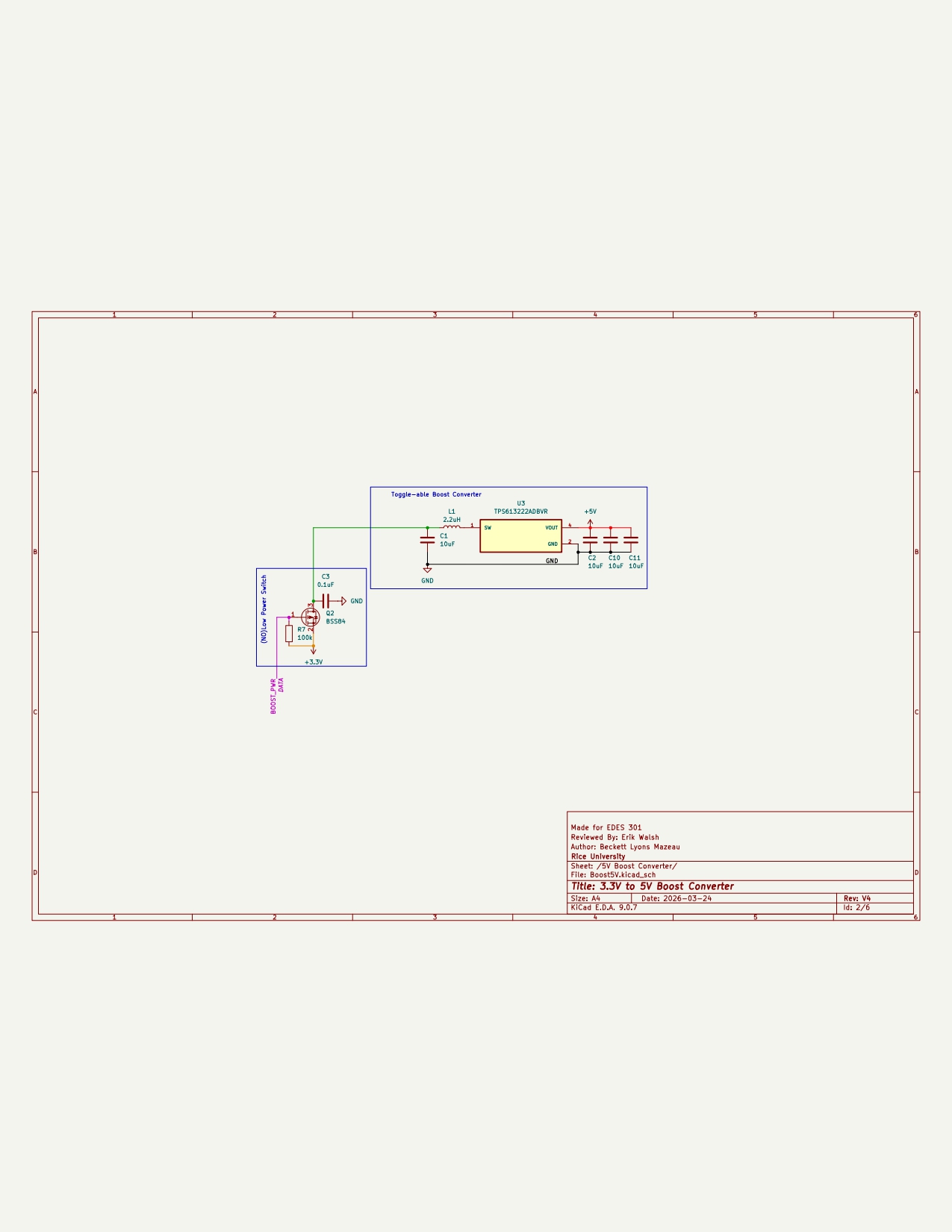 STIK-eNote V2 schematic sheet 2 of 6 — 3.3V to 5V Boost Converter