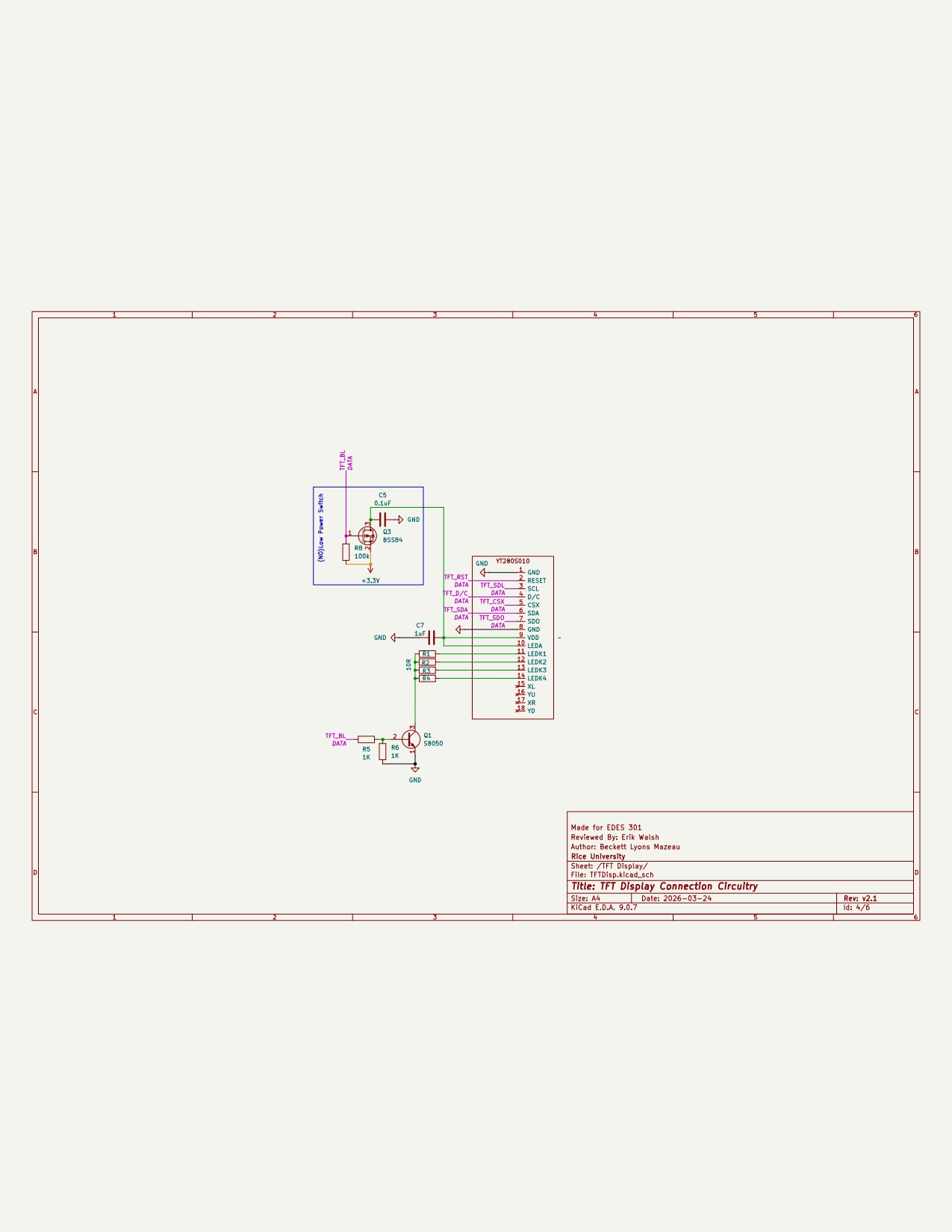 STIK-eNote V2 schematic sheet 4 of 6 — TFT Display Connection Circuitry