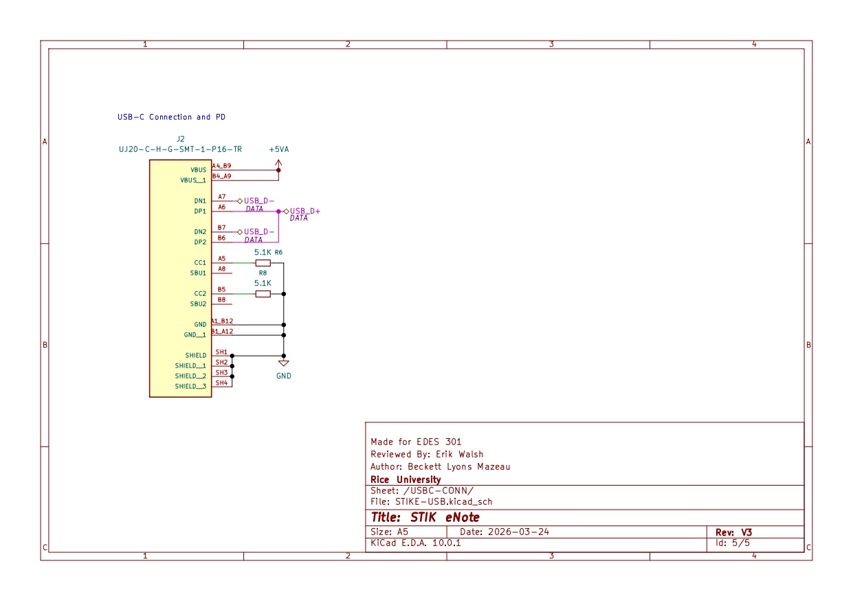 KiCad schematic showing the USB-C connector and power delivery configuration